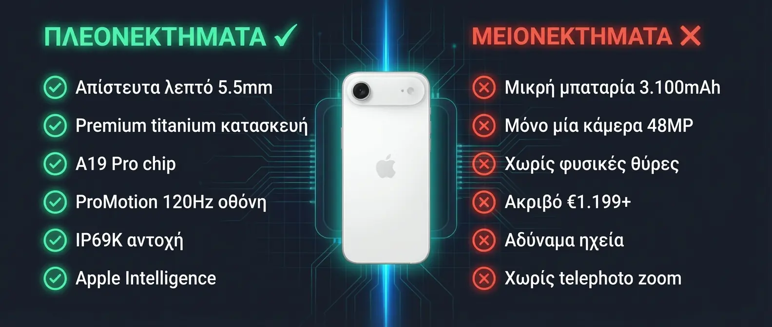 Πλεονεκτήματα και μειονεκτήματα του iPhone 17 Air - λεπτότητα έναντι μπαταρίας