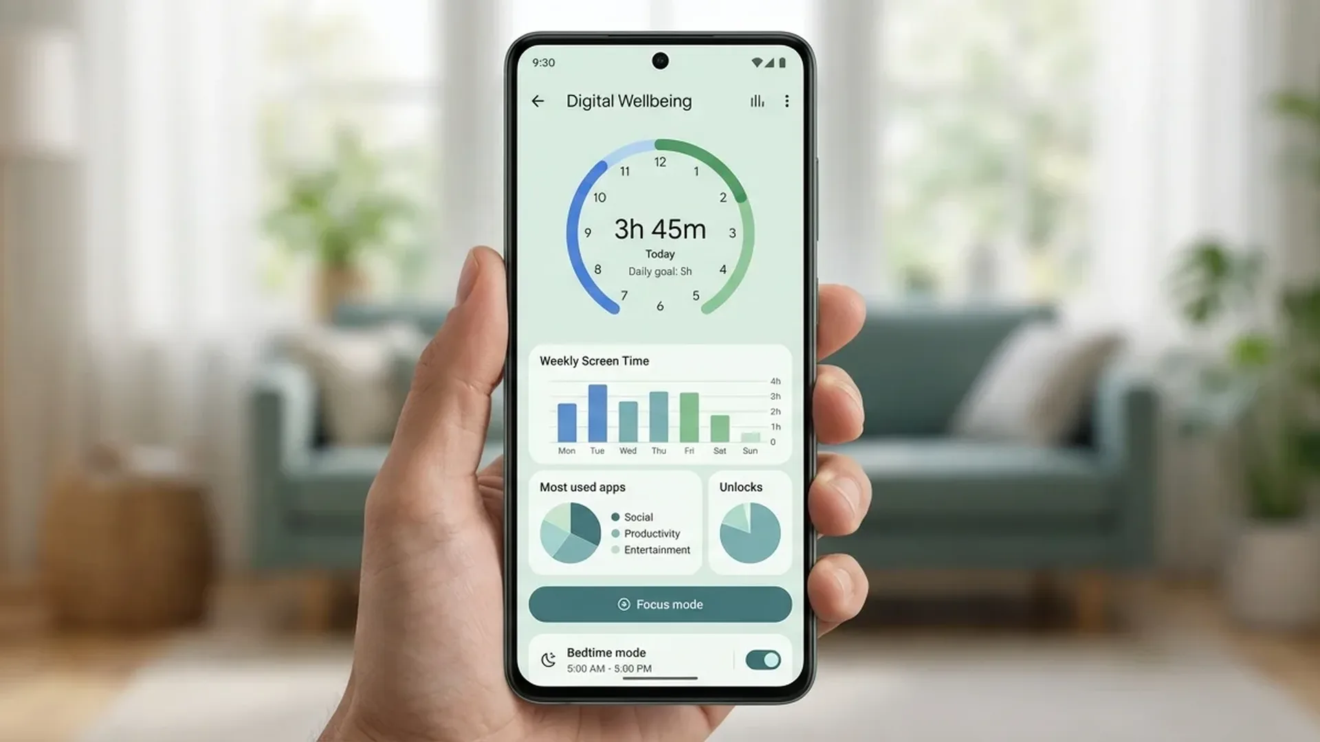 Digital Wellbeing dashboard Android με στατιστικά χρόνου οθόνης και app timers