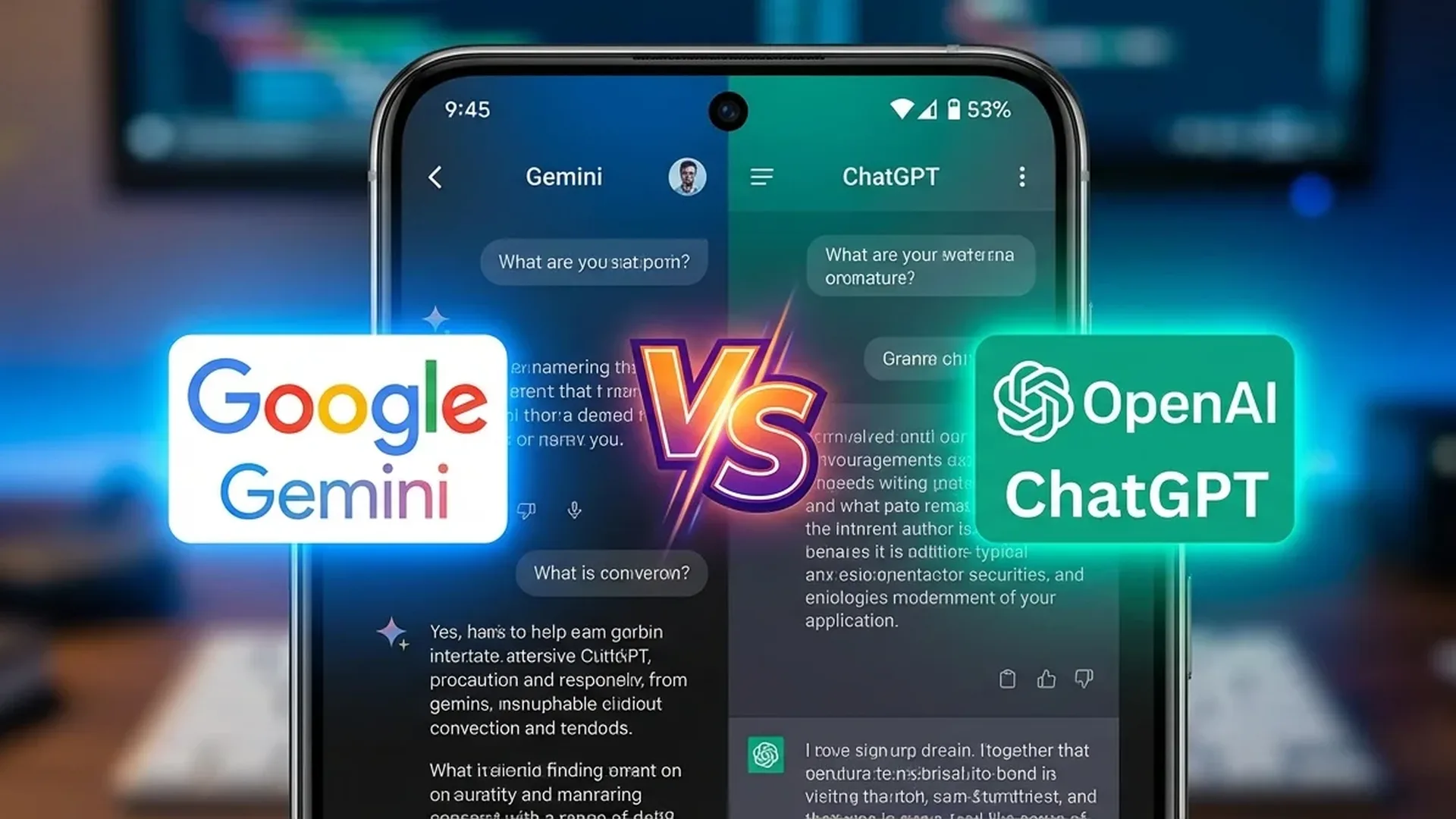 Σύγκριση Gemini και ChatGPT εφαρμογών σε Android smartphone με διαφορετικές λειτουργίες