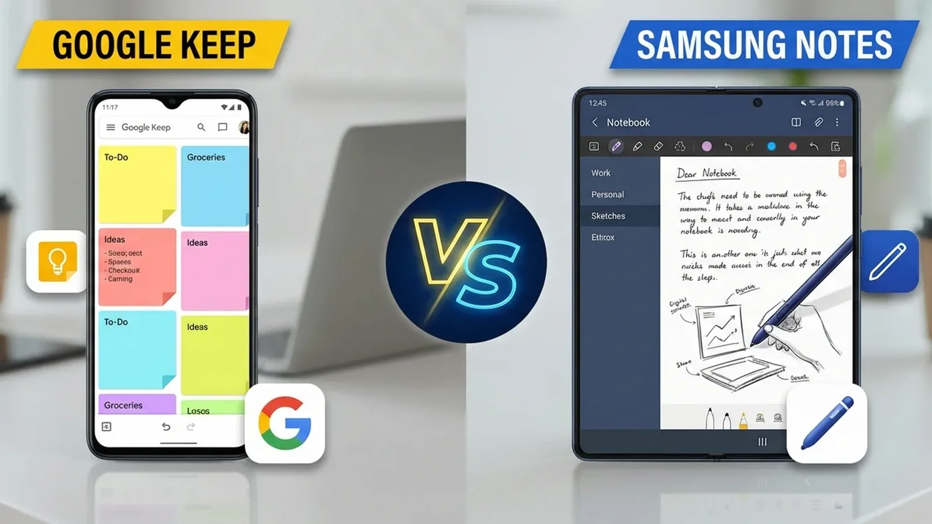 Σύγκριση interface Google Keep και Samsung Notes με λεπτομερή χαρακτηριστικά