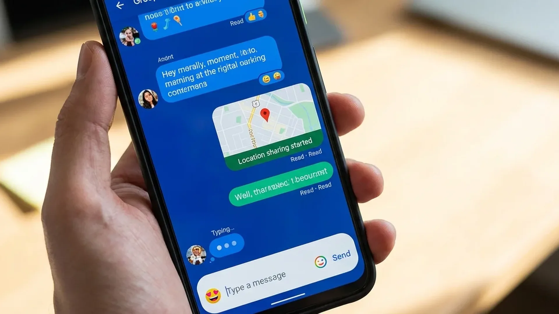 Google Messages interface με νέες RCS λειτουργίες, location sharing και reactions το 2026