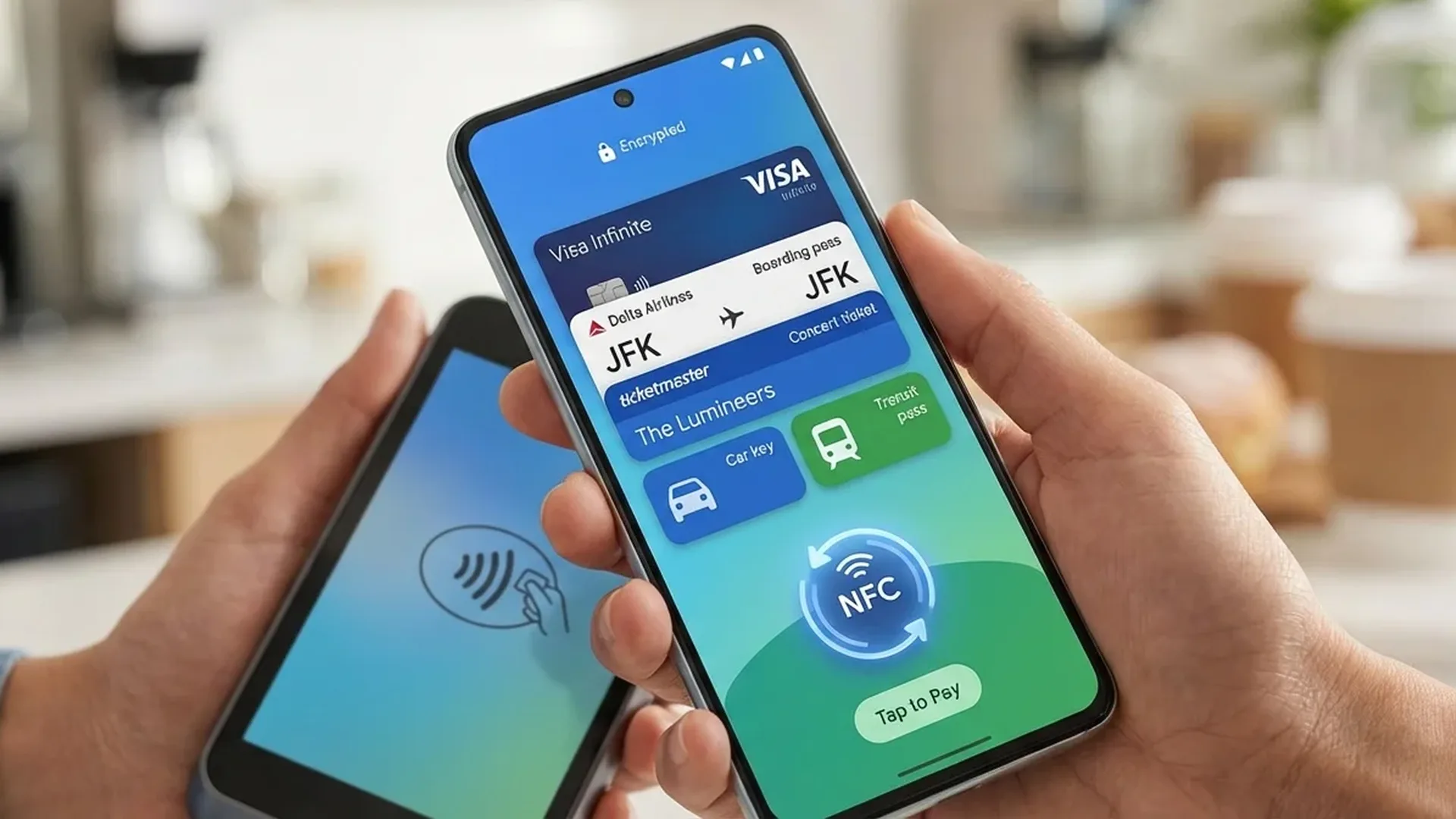 Διεπαφή Google Wallet στο Android με κάρτες πληρωμής και εισιτήρια