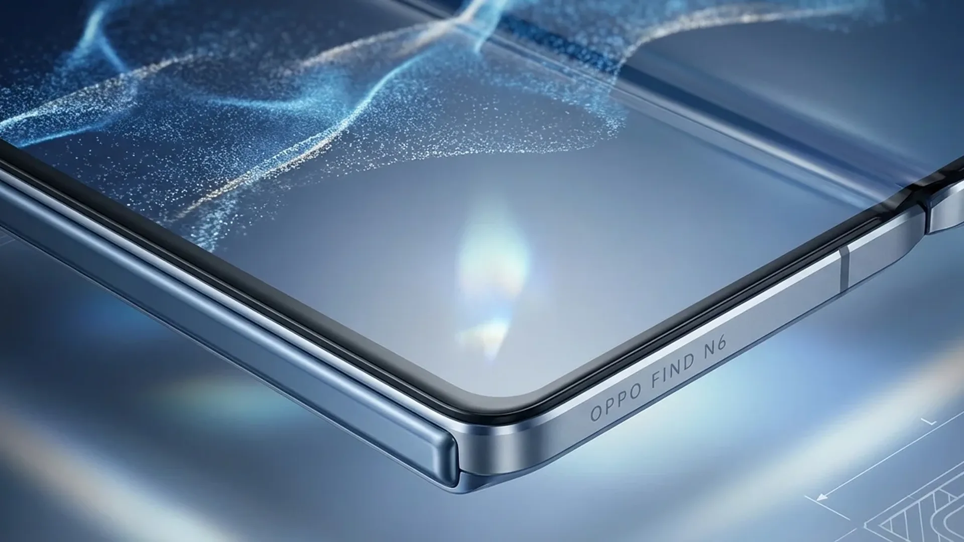 Oppo Find N6 αναδιπλούμενο smartphone ανοιχτό δείχνοντας την οθόνη χωρίς τσάκιση