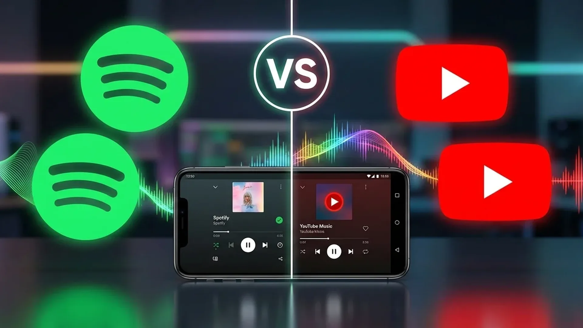 Σύγκριση Spotify vs YouTube Music σε Android συσκευή με τις δύο εφαρμογές ανοιχτές
