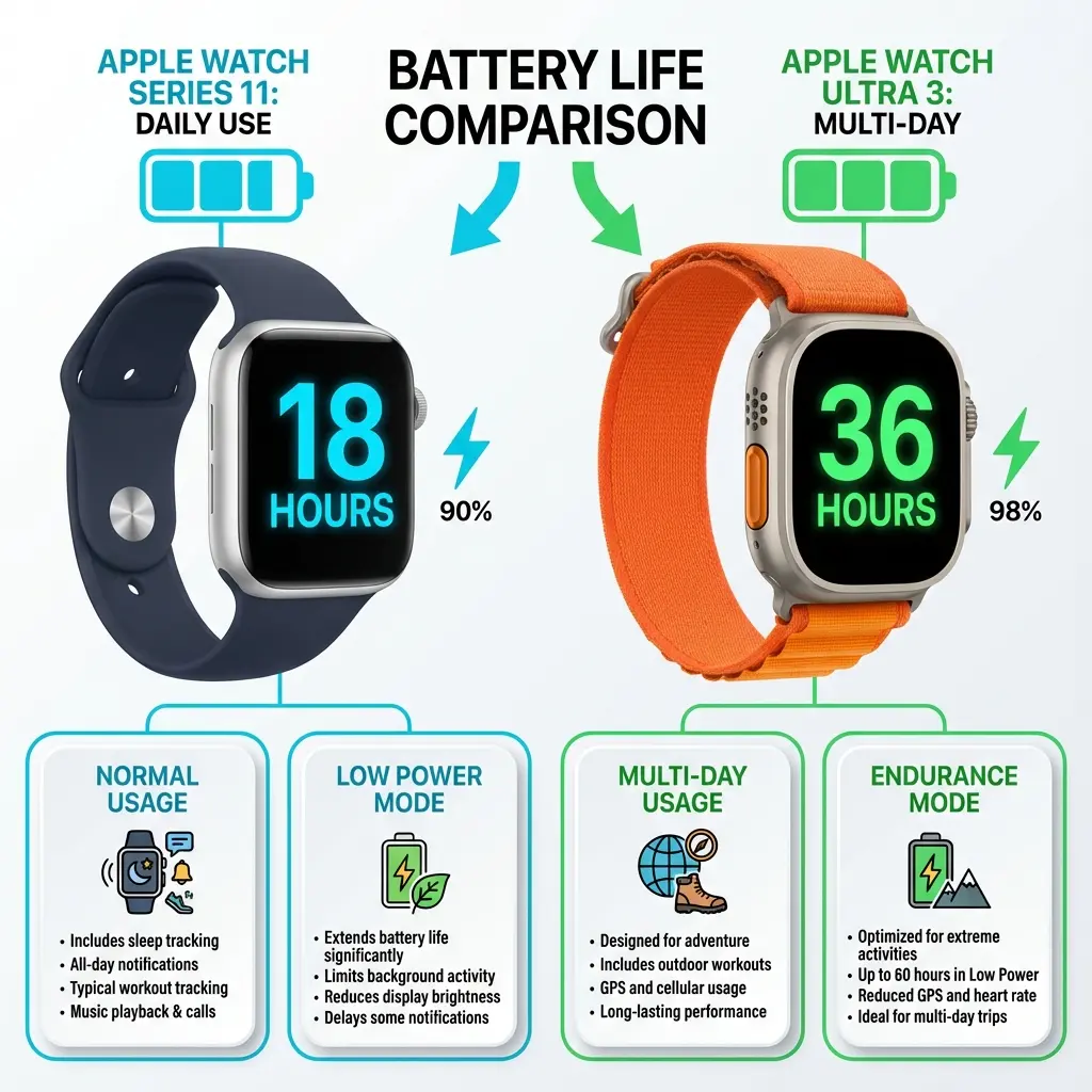 Σύγκριση διάρκειας μπαταρίας Apple Watch modelων