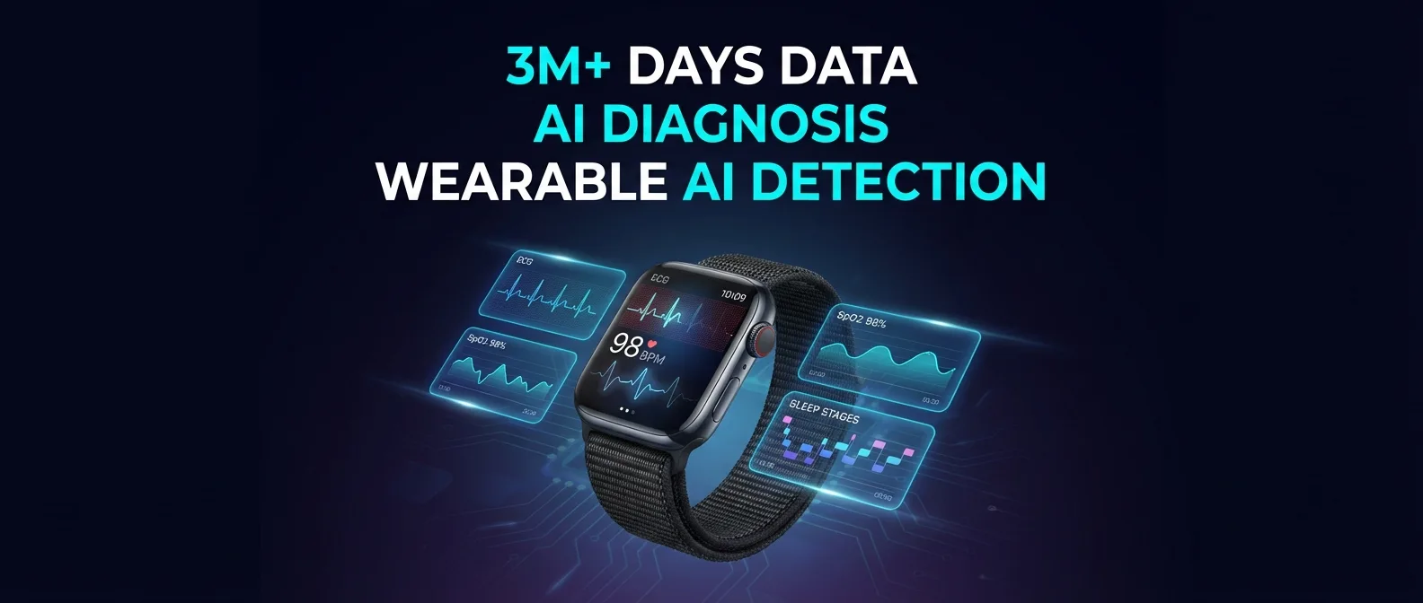Apple Watch displaying health metrics used for AI disease diagnosis training with heart rate and activity data visualization