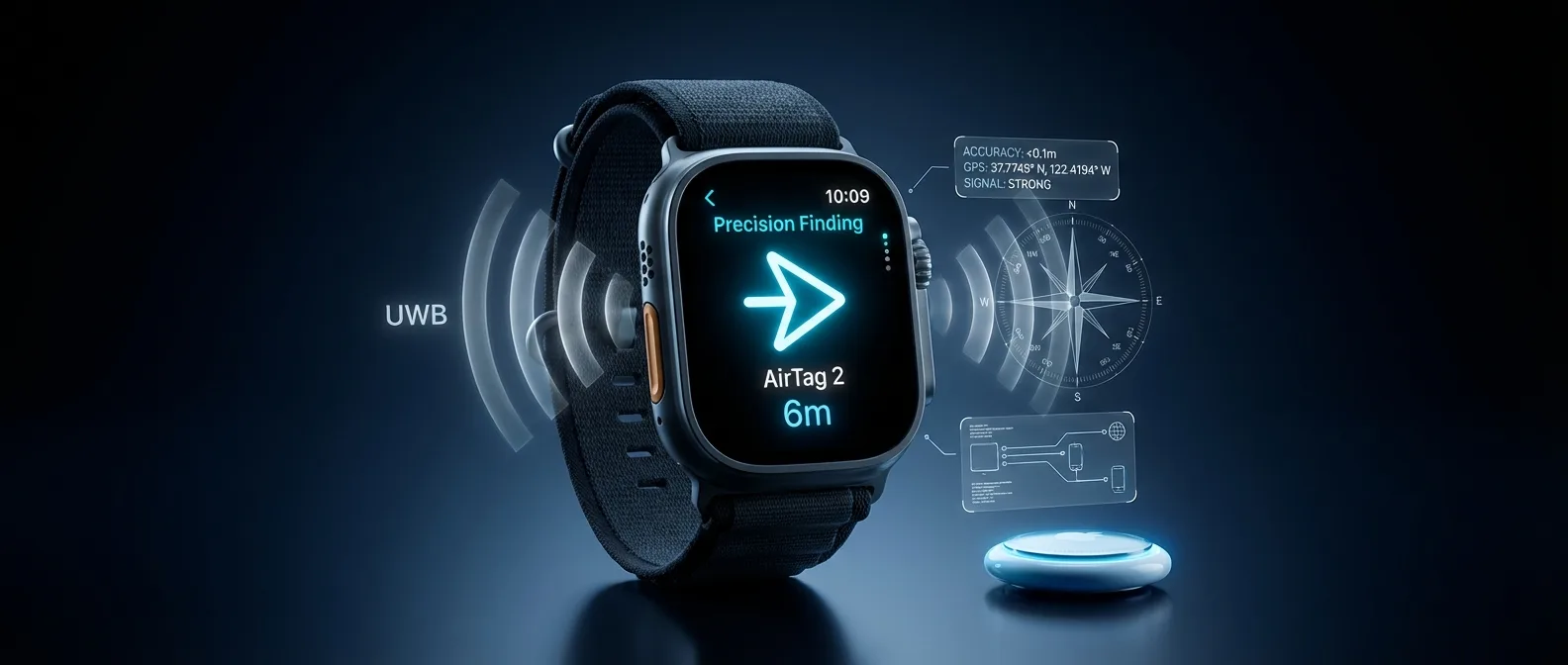 Apple Watch που εμφανίζει το Precision Finding interface για εντοπισμό AirTag 2ης γενιάς