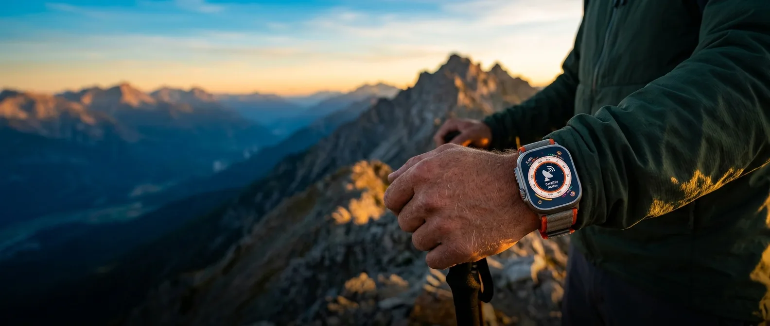 Apple Watch Ultra 3 με satellite messaging σε βουνό χωρίς κάλυψη δικτύου