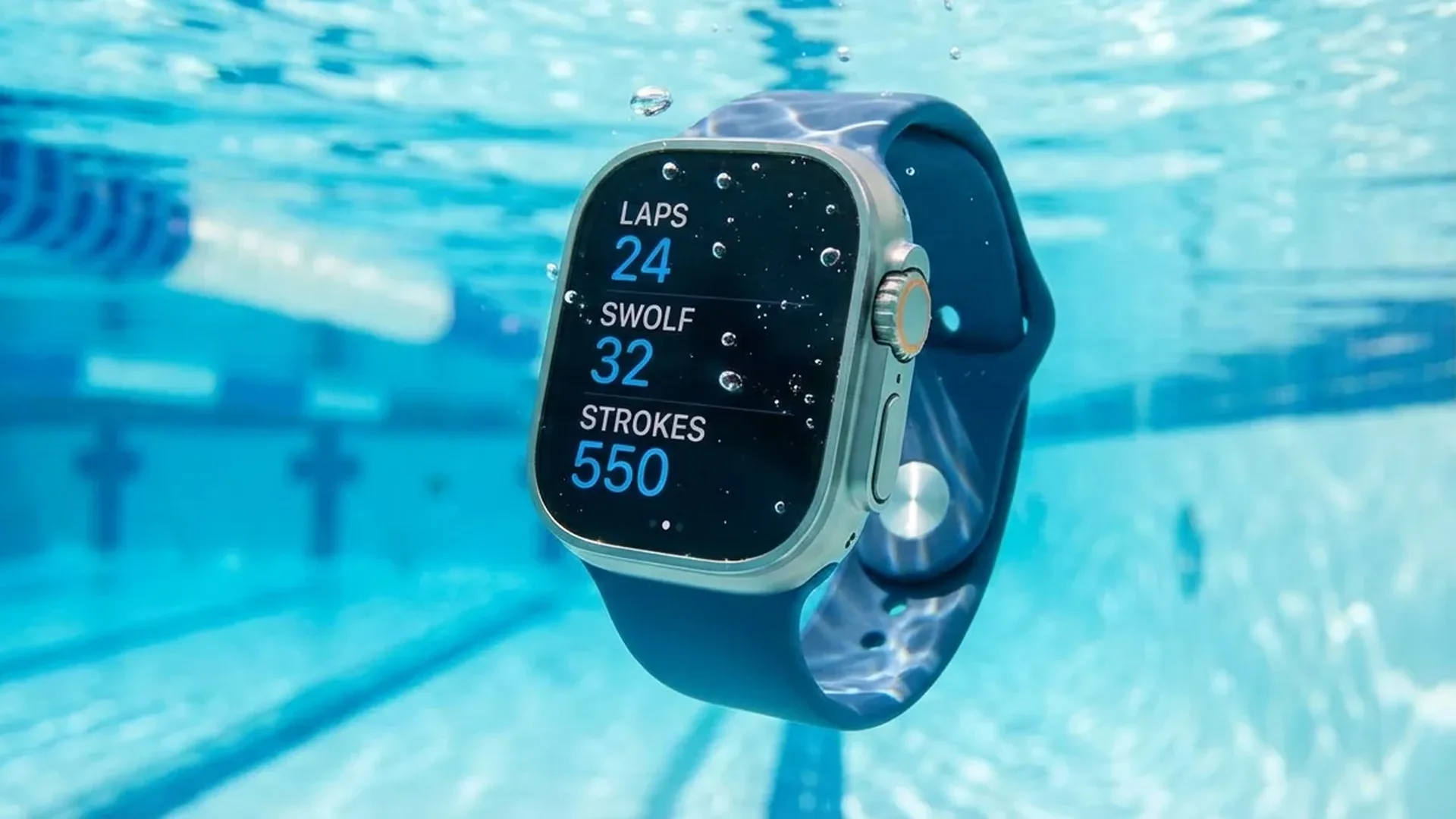 Apple Watch με Water Lock ενεργοποιημένο κατά τη διάρκεια κολύμβησης σε πισίνα