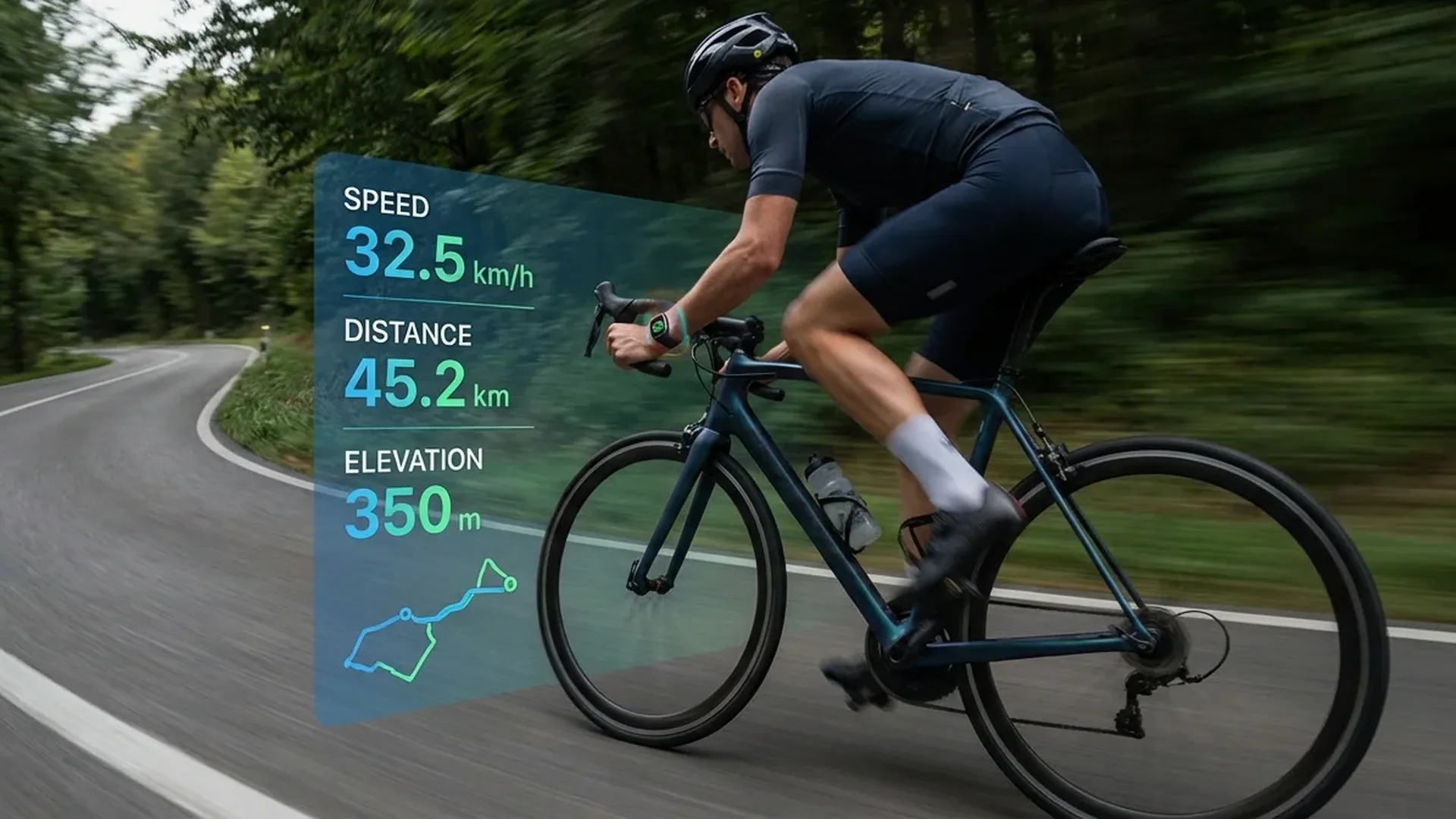 Apple Watch Series με GPS tracking κατά τη διάρκεια ποδηλατικής διαδρομής με μετρήσεις ισχύος και καρδιακών παλμών
