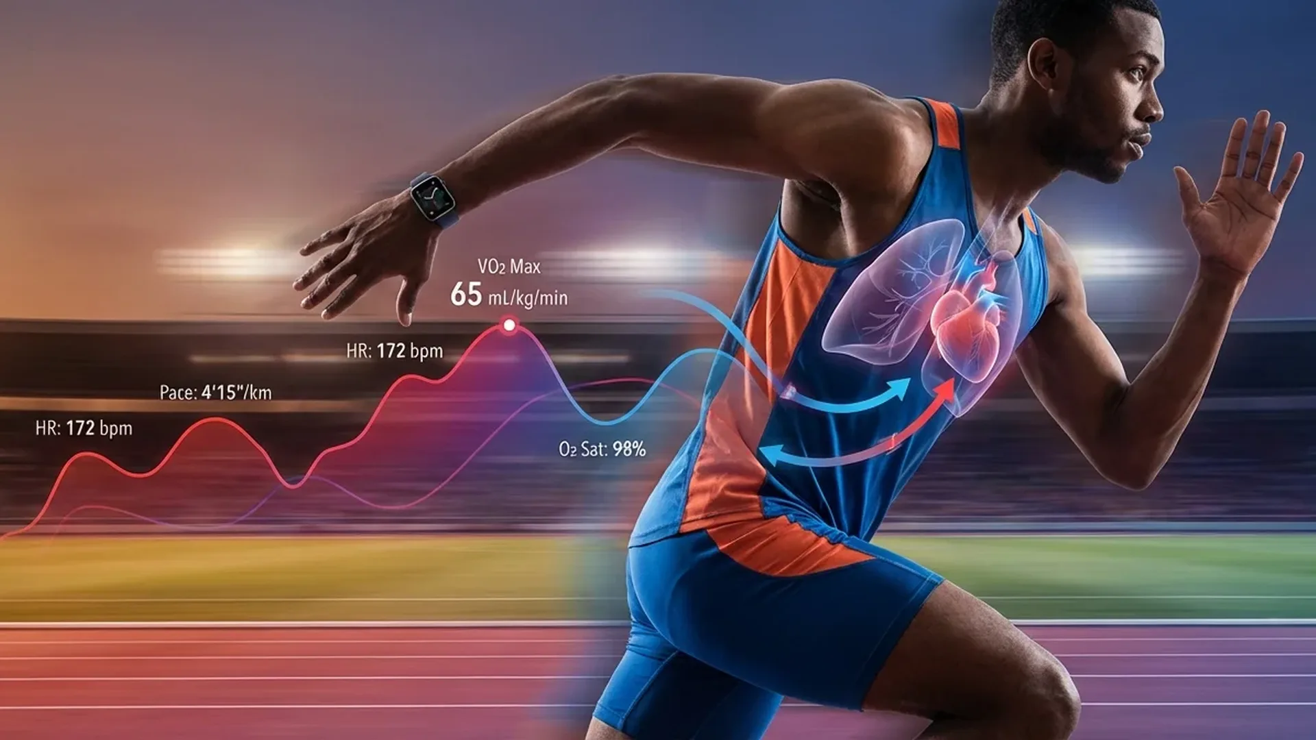Apple Watch displaying VO2 Max cardio fitness levels and health data on screen