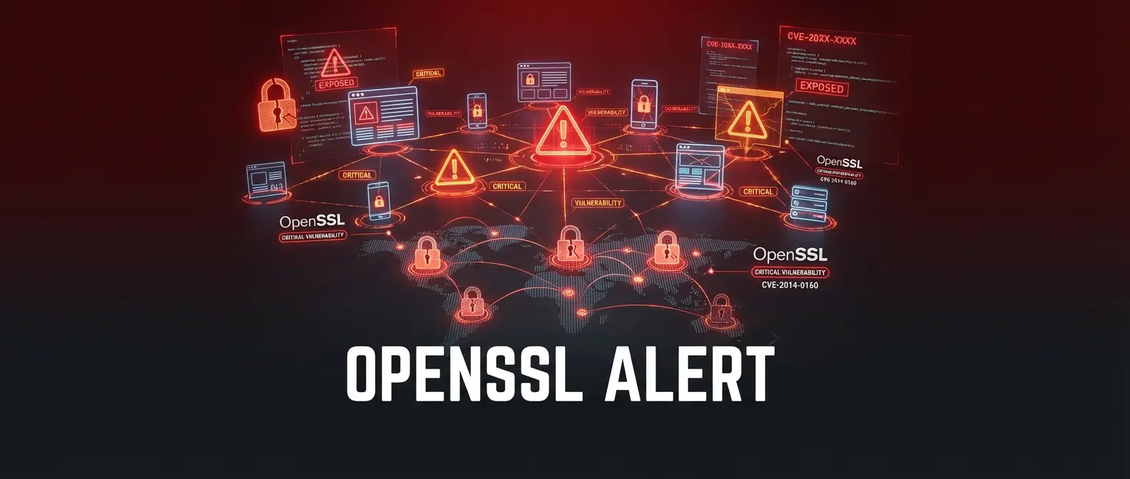 OpenSSL logo with security warning symbols highlighting critical vulnerabilities