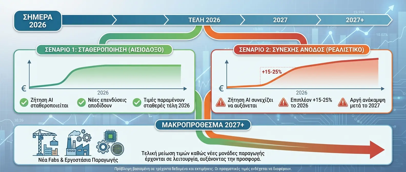 Future market scenarios timeline showing potential price stabilization 2026-2027