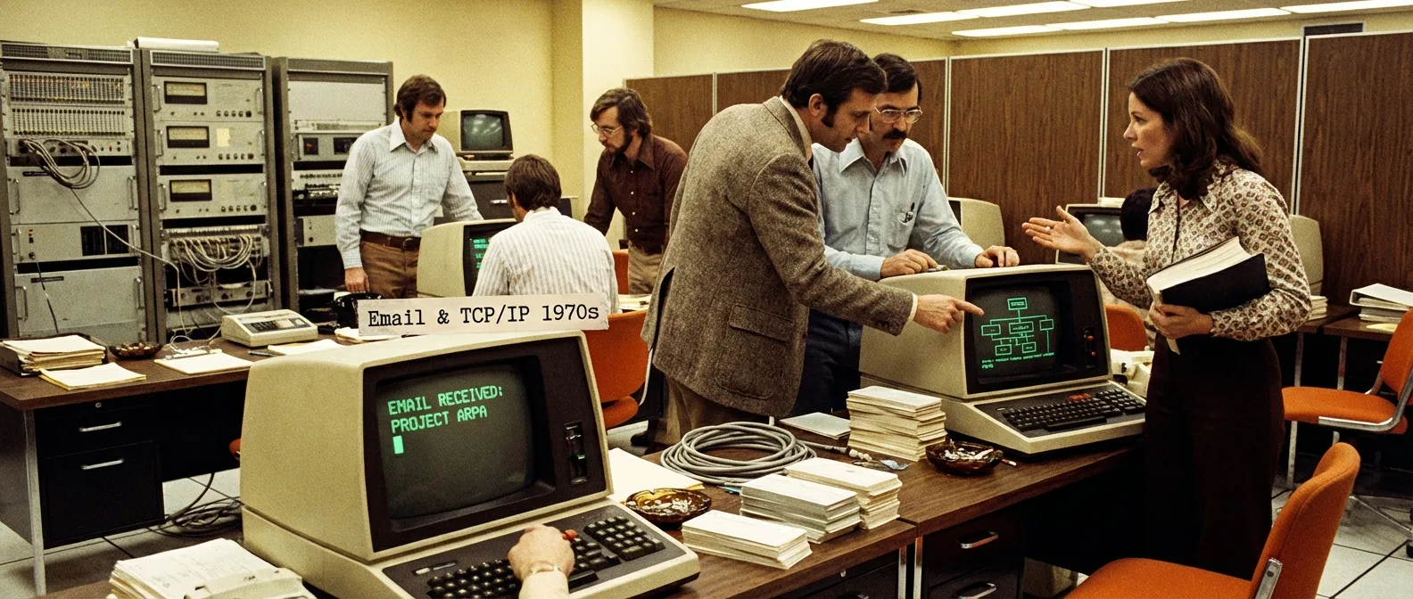 1970s - Ερευνητές με πρώιμα terminals και networking