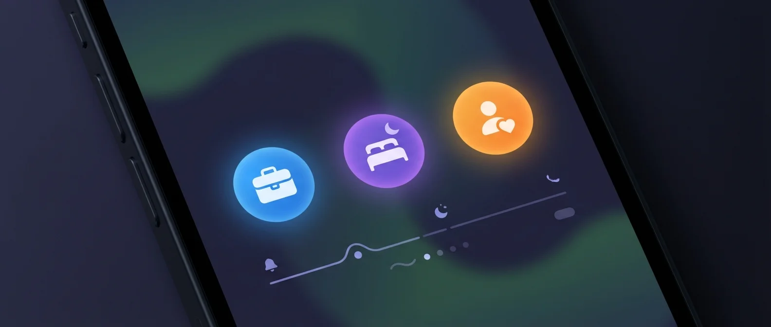 Οθόνη Focus Modes στο iOS 26 με επιλογές Work, Sleep και Custom modes