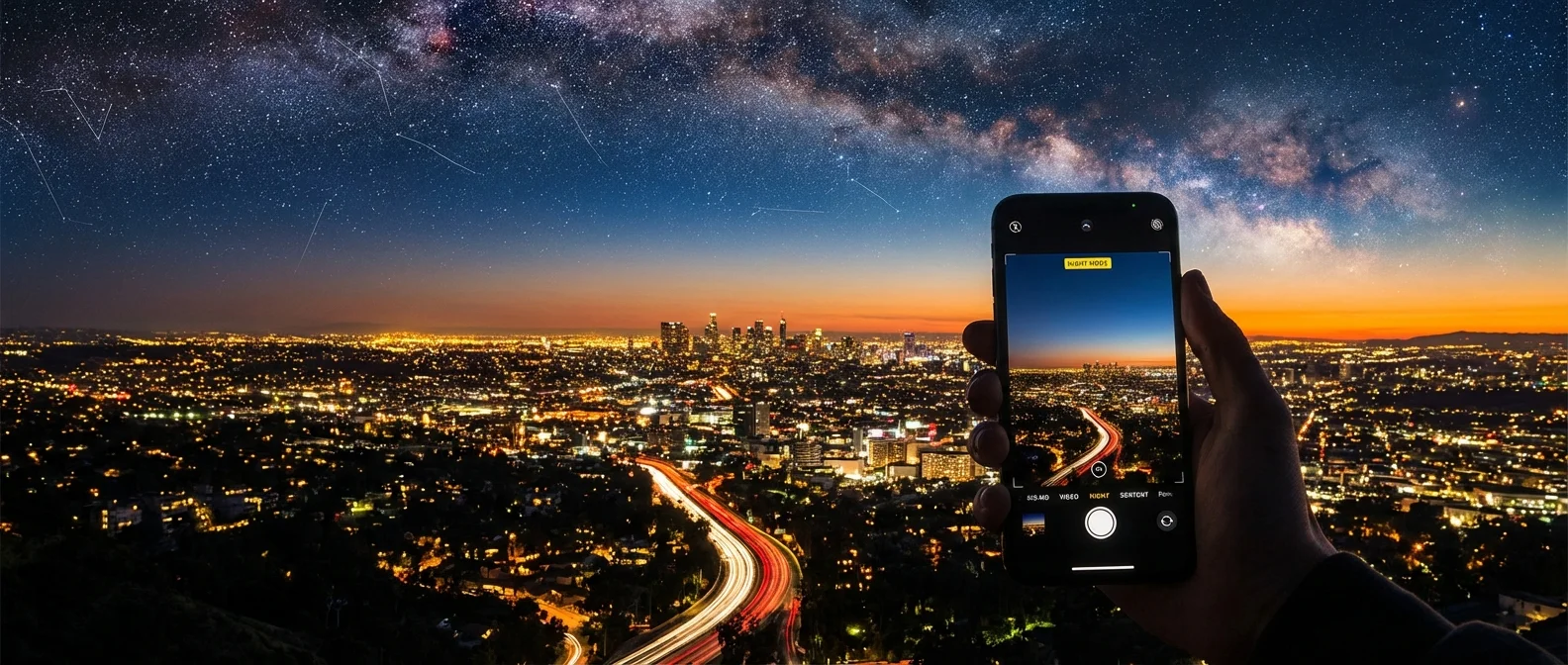 iPhone 17 Pro νυχτερινή φωτογραφία με Night Mode και τρεις 48MP φακούς σε σκοτεινό περιβάλλον