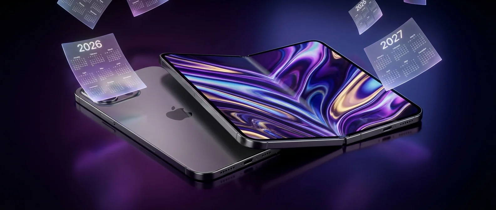 Render του iPhone Fold με crease-free οθόνη 7,8 ιντσών και liquid metal μεντεσέ