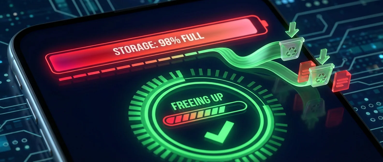iPhone storage settings με μενού ελευθέρωσης χώρου και διαθέσιμες επιλογές καθαρισμού