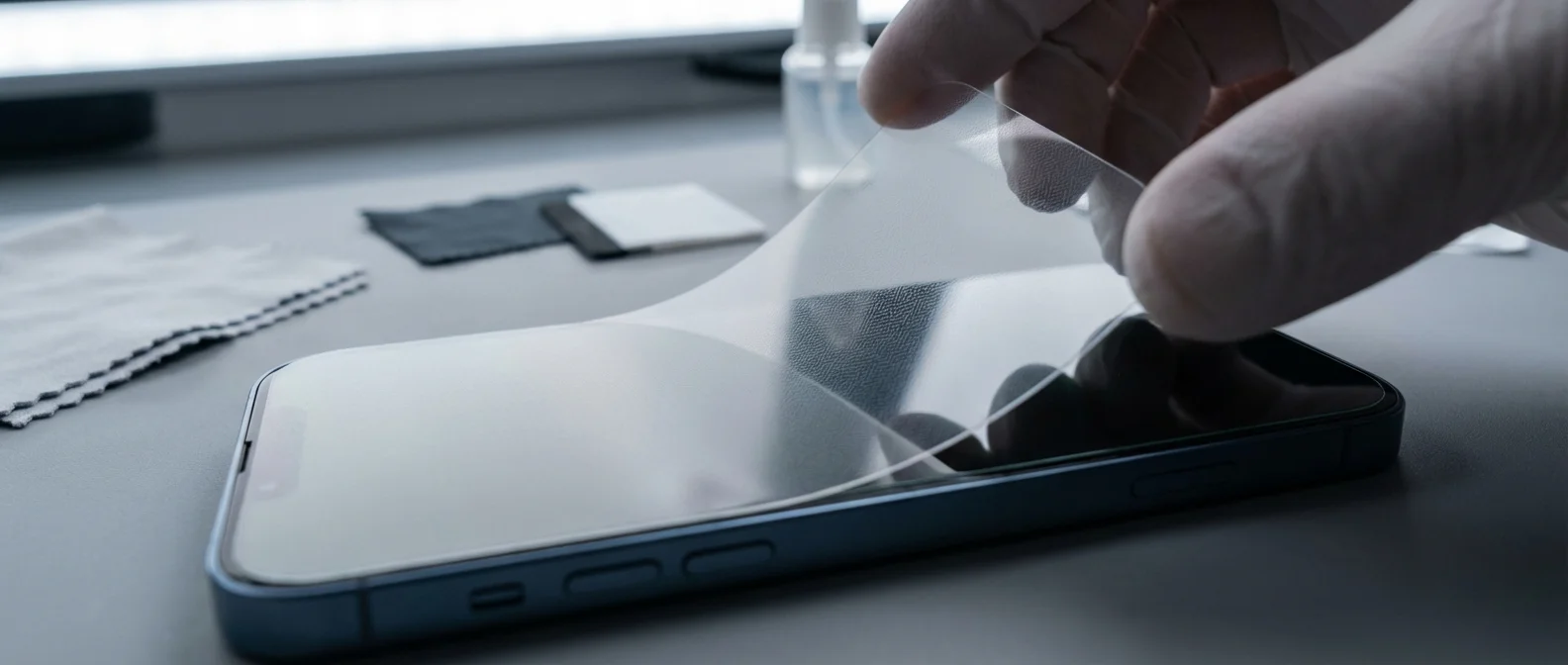 Σύγκριση nano-texture, matte και tempered glass screen protector για iPhone 2026 με δείγματα αντανάκλασης