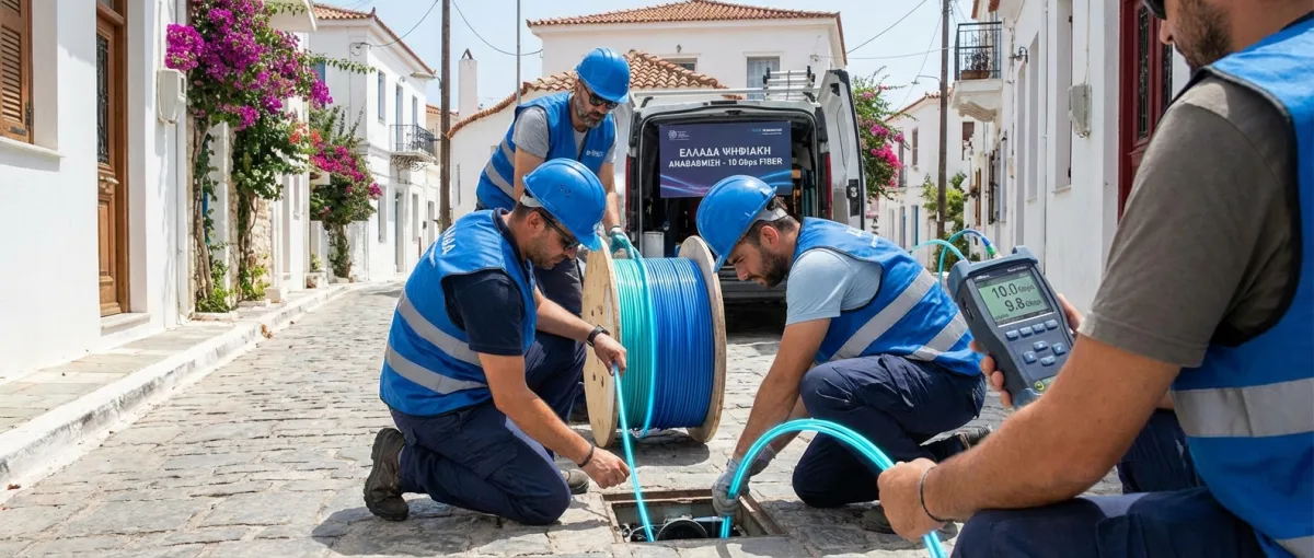 Οπτικές ίνες 10Gbps COSMOTE σε ελληνική γειτονιά με γρήγορο internet