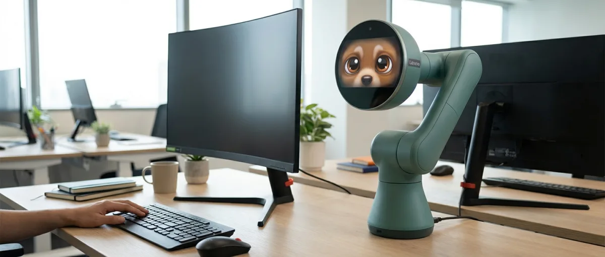 Το Lenovo AI Workmate ρομπότ σε εργασιακό περιβάλλον να εξυπηρετεί υπαλλήλους