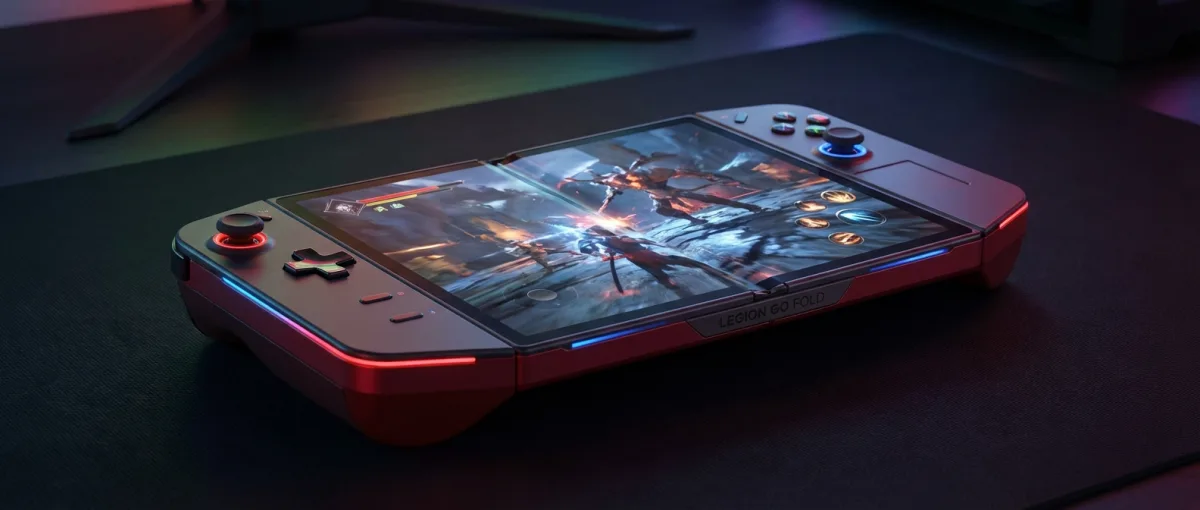 Lenovo Legion Go Fold gaming handheld διπλωμένο σε tablet mode