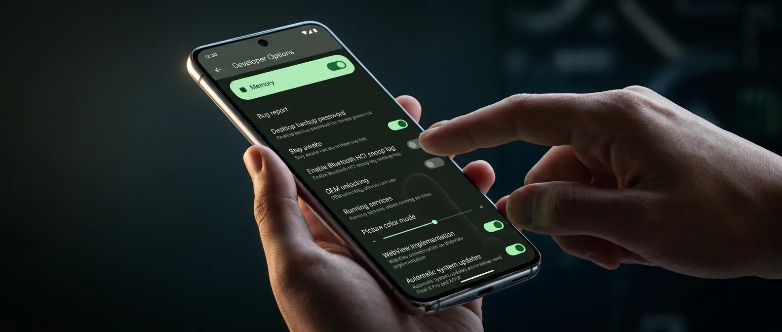 Android Developer Options με Logger Buffer Size ρυθμίσεις για ταχύτερη απόδοση