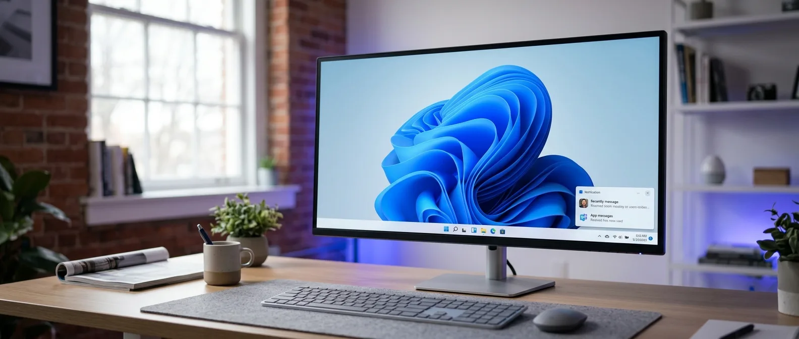 Στιγμιότυπο οθόνης Windows 11 με καθαρό desktop χωρίς διαφημίσεις και ενοχλητικές ειδοποιήσεις