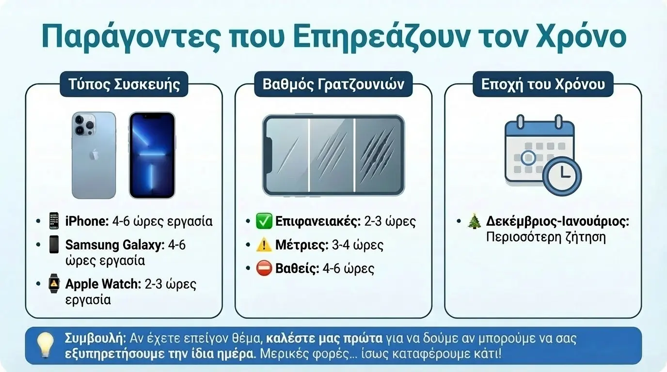Σύγκριση χρόνων γυαλίσματος οθόνης κινητού τηλεφώνου